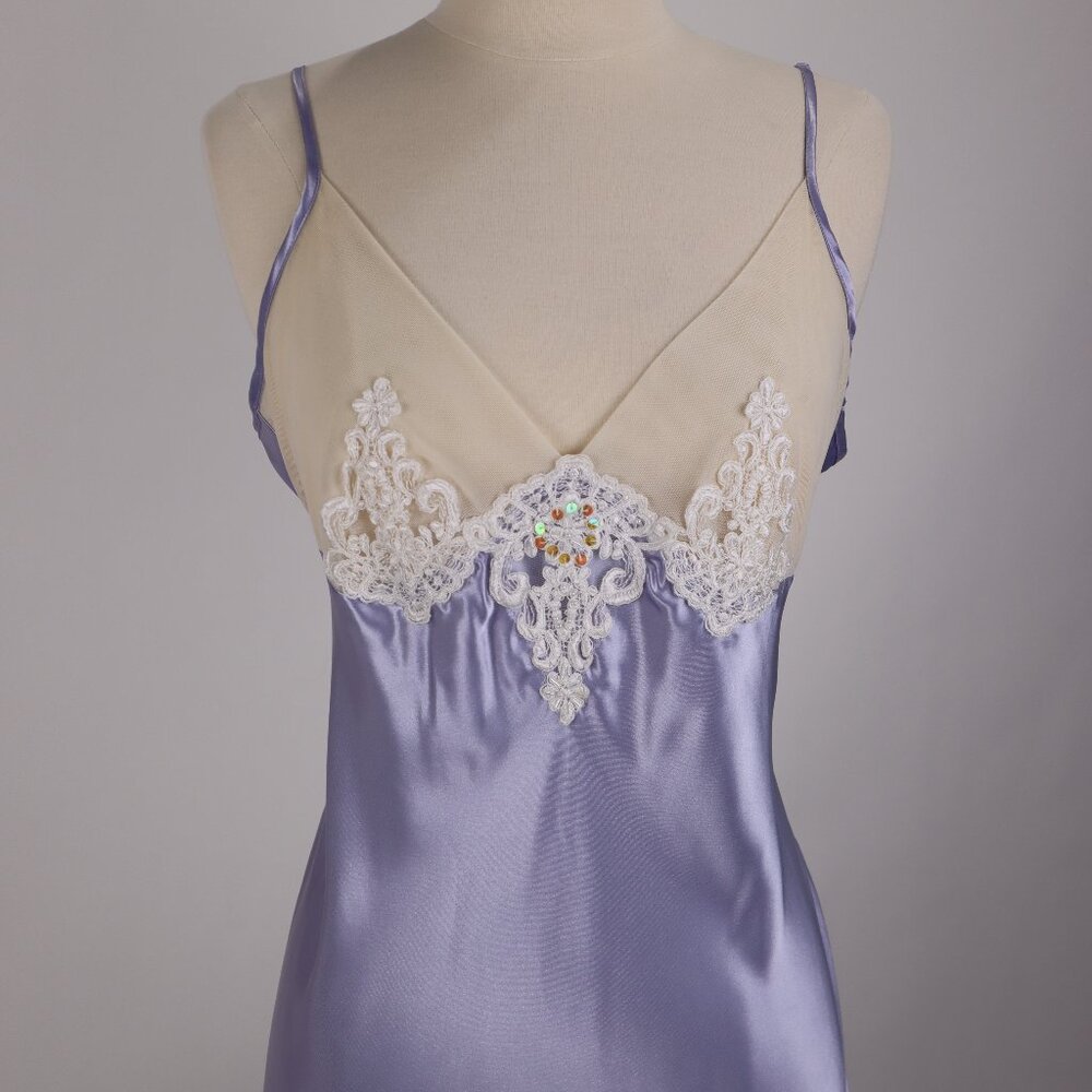 Vtg Gilligan & O'Malley NWOT Icy Blue Lace Sequin Nightgown Negligee Peignoir L